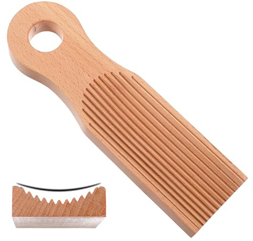 Authentic Wooden Gnocchi Board, 6.5 Birch Pasta Making Tool for Homemade Italian Cavatelli & Gnocchi, Curved Garganelli Board with Spiral Ridges, Professional Pasta Shaper for Kitchen DIY