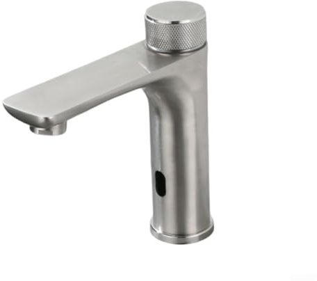 Grifo de baño con sensor infrarrojo de acero inoxidable 304 con control de agua fría y caliente, plata (plata)