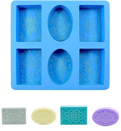 Fonyiunce Moldes de Silicona Para Jabón, 6 Cavidades Moldes de Silicona para Jabones, para Hacer Barra de Jabón, Resina, Chocolate, Velas de Jabón