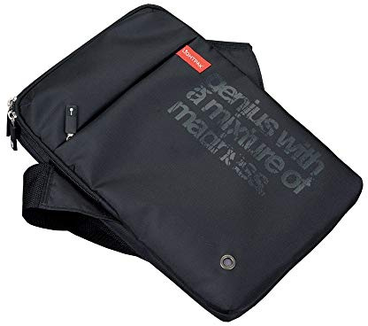 LIGHTPAK 46107 Umhängetasche GENIUS mit gepolstertem Neopren-Tabletfach, Reißverschlussfächern und verstellbarem Schultergurt, Tasche aus Nylon, Businesstasche, schwarz, ca. 32,5 × 22 × 3 cm