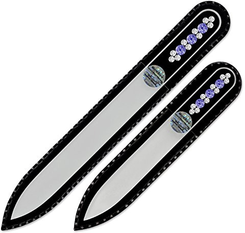 Mont Bleu Set bestehend aus 2 Glasnagelfeilen von Hand dekoriert mit Swarovski Elements - geliefert in einer Hülle aus schwarzem Samt - Echtem gehärteten Glas