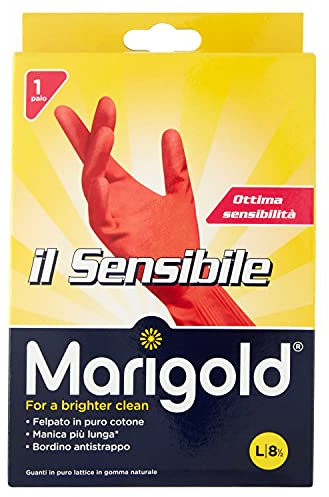 Vileda Marigold Il Sensibile 145679 Guanto, Minimo Spessore, Felpato in Puro Cotone, Manica Lunga con Bordino Frenagocce Antistrappo, L