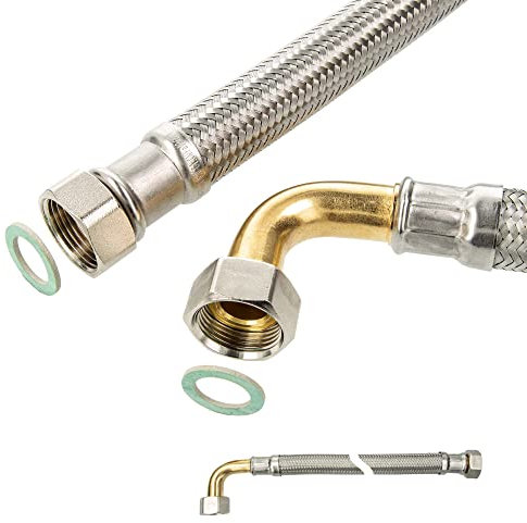 Tuyau blindé DN 13-1/2 coudé ÜWM 90° x 1/2 ÜWM x 300 mm, DVGW, KTW-A