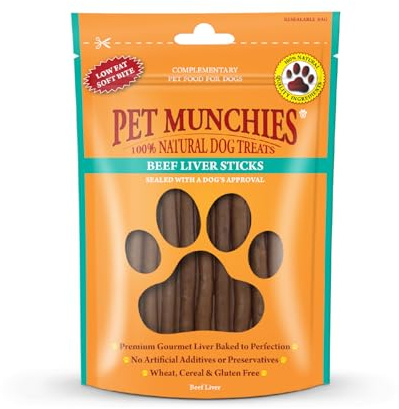 Pet Munchies Beef Liver Sticks Dog Treats, Premium Grain Free Dog Chews with Natural Real Meat, Low in Fat and High in Protein 90g (Pack of 8)