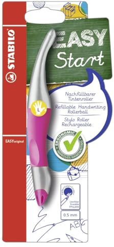 STABILO - Ergonomischer Tintenroller für Linkshänder - EASYoriginal metallic in neonpink - blau (löschbar) - inkl. Patrone