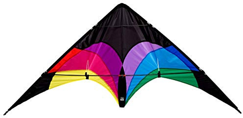 Wolkenstürmer® Flip (Regenbogen) Lenkdrachen - 2-Leiner Sportlenkdrachen inkl. Polyesterleinen und Flugschlaufen - Stablenkdrachen für Anfänger & Fortgeschrittene -140cm
