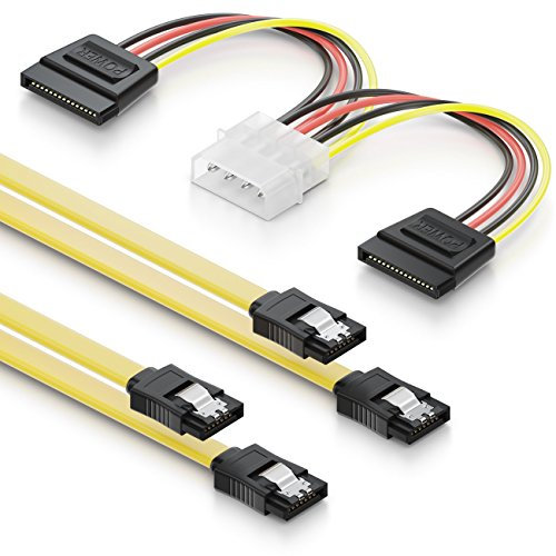 deleyCON Set di 2 Cavi S-ATA 3 0,5m + Adattatore di Alimentazione SATA a 4 Pin Cavi Dati Per HDD SSD Con Clip 1 Connettore Dritto a 1 Connettore Dritto