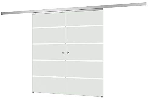 inova Doppel Glas-Schiebetür 2-Flügelig 1760 x 2035 mm blockstreifen Alu Komplettset mit Lauf-Schiene und Griffknopf