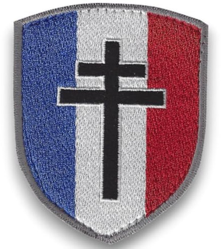 Ecusson CROIX DE LORRAINE - FFI Croix de la libération avec dos scratch et support à coudre fourni - Made in France - Taille 8x6,4CM - Support velours pour scratch à coudre offert