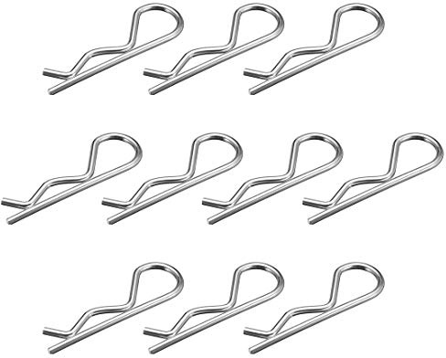 sourcing map 10 Stück Federsplint Clip Stifte R Förmiger Federstecker 3.5 mm Draht Kohlenstoffstahl 75 mm Länge Anhänger Traktor Mäher Befestigungsteile Silber Ton
