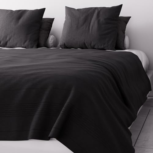 Soleil d'ocre, Adele, Couvre lit, jeté de canapé, Coton, Gris, 220x240 cm