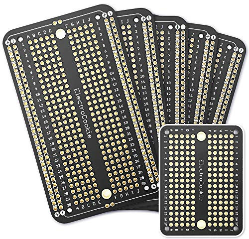 ElectroCookie Prototype PCB Solderable Breadboard for Electronics Projects Compatible for DIY Arduino Soldering Projects, Gold-Plated (5 Pack + 1 Mini Board, Matte Black)