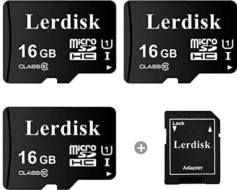 Lerdisk 3er-Pack Micro SD-Karte 16GB Class 10 U1 UHS-I | Für Dashcam, Überwachungskamera, Ältere Handys & MP3-Player, IP67 (16GX3)