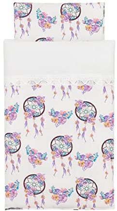 TukuTuk Puppenbettwäsche - Bezug 100% Baumwolle - Puppenbettwäsche für Puppenbett - Füllung 300 g / m2 Vliesstoff - Handgemacht Puppen Bettwäsche Set - Puppenwagen Zubehör (Lavender Dream)