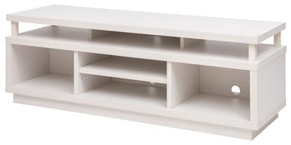 Iris Ohyama, Mueble de TV/TV Mueble/Mueble de TV con 5 estantes Abiertos/TV hasta 55, Madera Maciza, Orificios para Cables, Oficina, Sala - TV Cabinet Middle - OTS-125M - Roble Blanco