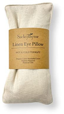 SacksyThyme Organic Linen Eye Pillow Flaxseed & Lavender- Yoga, Stress Relief, Sinus, Migraine, Microwave Heating Pad & Cool Compress, Made in USA (Beige (UNSCENTED))