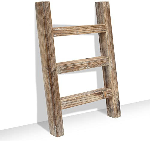 FUIN Escalera de Madera para paños de Cocina, Mini Escalera para Toallas, Soporte de exhibición pequeño, rústico para decoración de baño de Campo, marrón Quemado