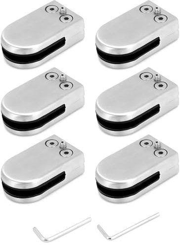 QWORK® 6 Stück Edelstahl Glasklemmen glashalter für Balustraden, Treppengeländer und Handläufe, Geeignet für 6-8 mm Glasdicken