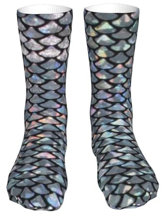 Evius Bleiben Sie stilvoll und bequem mit Wrestler-Sportsocken für Männer und Frauen – die perfekten lässigen Kompressionssocken mit einem trendigen modischen Druck, 40 cm., Silberne Fischwaage, One