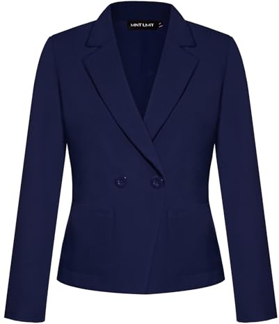 Women's Casual Long Sleeve Blazer Button Front Notch Lapel Jacket (Navy-XL)