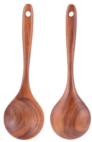 2 cuillères en bois, cuisine antiadhésive cuillère à mélanger en bois cuillère de service en bois cuillère de riz pour la cuisson