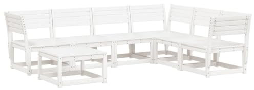 vidaXL Garten Lounge Set 7-TLG., Sofagarnitur mit Latten-Design, Gartengarnitur Modular, Gartenmöbel Gartensofa Fußhocker, Weiß Massivholz Kiefer