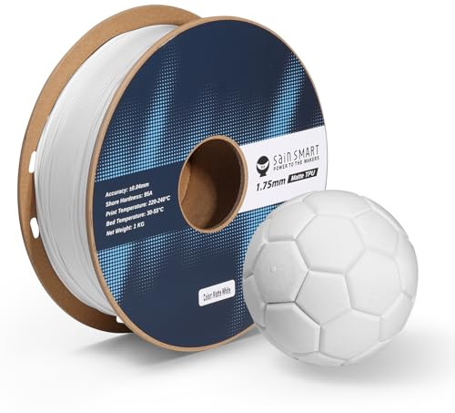 SainSmart Mattes TPU-Filament, weißes flexibles TPU-3D-Druckfilament, 1,75 mm, 1 kg, Maßgenauigkeit +/- 0,05 mm, 95A weiches TPU