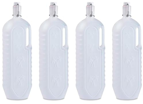 Tradineur - Confezione da 4 bottiglie di plastica con manico, disponibile tappo a pressione e manico, realizzato in plastica (PP) - 35 x 8,5 x 11 cm - 2 litri