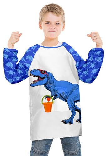 Sylfairy Kids Art Smocks for Painting, Waterproof Artist Rainbow Unicorn Aprons Paint Smocks Toddler Apron Smock for Child (Blue, Large,8-12 Years)