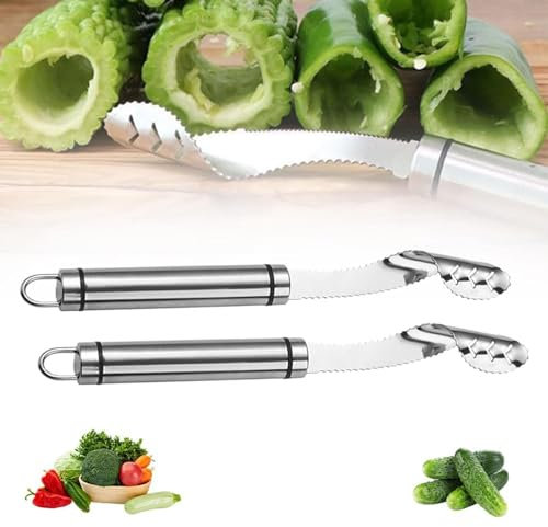 2 Stück Paprika Entkerner, Pepper Corer, Entkerner Edelstahl Mit Scharfer Kante, Kerngehäuse Ausstecher Für Paprika, Zucchini, Apfel