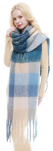 RIIQIICHY Plaid Scarf for Women Chunky Scarves Winter Warm Thick Oversized Blanket Scarf