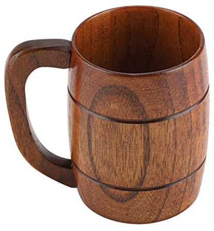Chope à bière en bois naturel, tasse à eau à thé rétro de grande capacité, chope classique en bois avec poignée