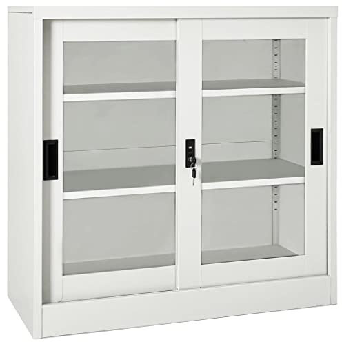 KTHLBRH Schrank mit Schiebetüren, hellgrau, abschließbarer Lagerschrank, Büroschrank, Stahl 90x40x90 cm.