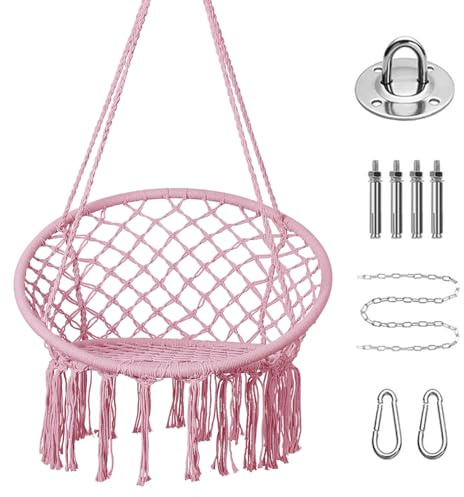 Goutime Hängesessel, Makramee-Hängeschaukel mit Hardware-Kit, Boho-Schaukeln für Erwachsene, für draußen, Terrasse, Balkon, Schlafzimmer (Rosa (Kissen sind Nicht im Lieferumfang enthalten)