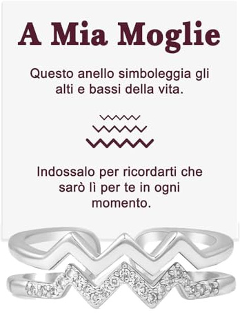 Anello Donna A mia Moglie in Argento Sterling 925 per Mogli Fidanzate - Ispirazionale e di Incoraggiamento Alti e Bassi Regolabile - Cofanetto con DEDICA incluso. (Alti e Bassi - Moglie)