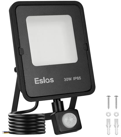 Eslas Upgrade 30W Motion Sensor Outdoor Security Light, 3000LM Floodlight with PIR, IP65 Waterproof, for Driveway, Front Door, Backyard, 6500K