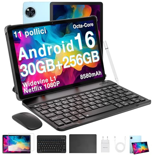 DOOGEE U11 PRO 2025 Tablet Android 16 Gemini AI, 30GB+256GB/2TB Tablet con Tastiera, 8580mAh 7.9mm Thin, T7200 Octa Core Tablets con Penna, 90Hz 1080P Tablets 11 Pollici, Widevine L1/Mouse/Case