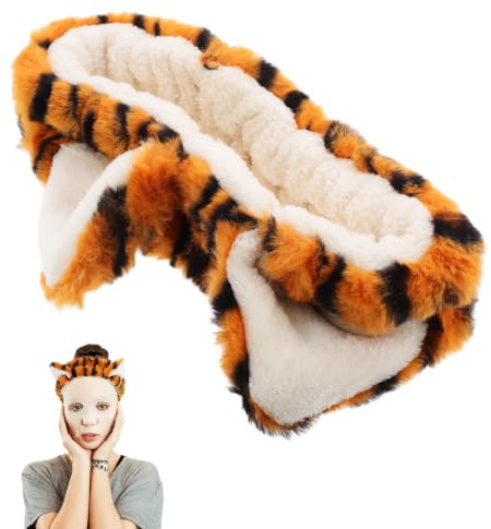 Homoyoyo Tiger Ohr Stirnband Flauschiger Haarreif Für Hautpflege Und Gesichtswäsche Weiches Cartoon Tierstirnband Für Mädchen Kids Spa Make-up Party Kopfschmuck