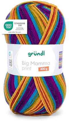 Gründl Wolle Big Mamma Print XXL 1 x 400 g, Maisgelb-magenta | XXL Wolle zum Stricken mit Farbverlauf - Weich und hautfreundlich - 100 % Polyacryl - 400 g / 1040 m - Nadelstärke 3,5- 4,5