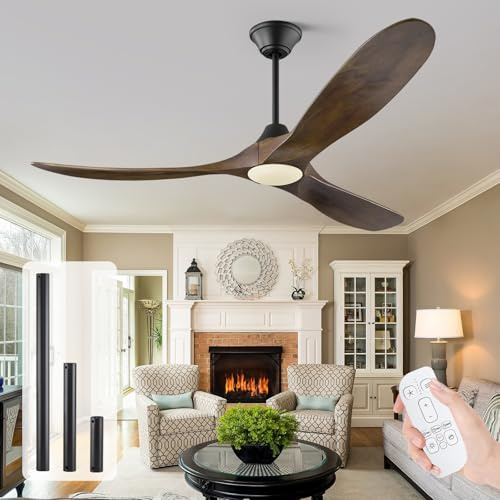 Uaikiea 52 Inch Outdoor Ceiling Fan for Patios with Light, Rustic Farmhouse Wood Ceiling Fan with Remote, 3 Blades Large Airflow Reversible DC Fan for Bedroom Porch, Vintage Brown