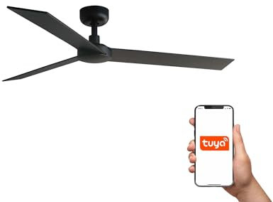 Faro Rudder Ventilatore da soffitto grande a 3 pale, nero opaco, sistema intelligente Tuya in noce