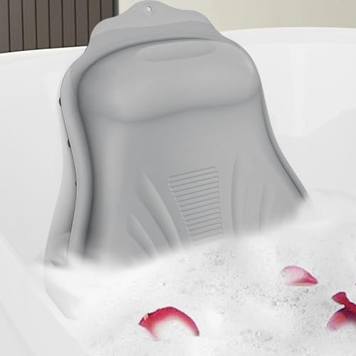 Cuscino per vasca da bagno,Cuscino vasca da bagno in Silicone con 36 Ventose antiscivolo,Antibatterico, Antimuffa, Ergonomico, Favorisce il rilassamento della testa e del collo (Grigio chiaro)