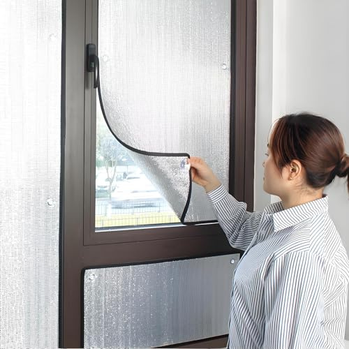 Insulation Reflective Window Film Tint, Aluminum Foil Bubble Anti UV Sun Protection Film Shield, Sun Roof Cooling Privacy Sun Visor, Glass Blackout Sticker for Bathroom Balcony(Black)