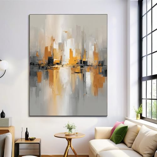 Quadro Moderno Soggiorno 70X100Cm Decorazioni Da Parete Quadri Su Tela Da Salotto Foto Senza Cornice Stampe Su Tela Camera Letto - Città Astratta - Paesaggio Dipinto A Olio - Grigio Chiaro