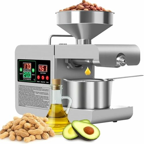 Pressa per olio commerciale da 800 W, pressa automatica per olio caldo/freddo per arachidi, noci pecan, semi di lino, colza, soia - Pressa per olio di semi e noci in acciaio inossidabile