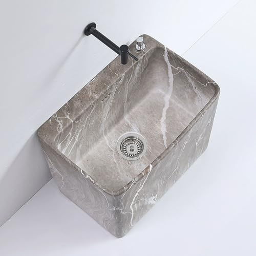 JIAOCKJIAO Évier de Vadrouille en Céramique, Bac de Service À Serpillière À Poser Au Sol avec Fonction de Vidange, Seau À Serpillière Grande Capacité avec Robinet(17.3x15.7x12.6in)