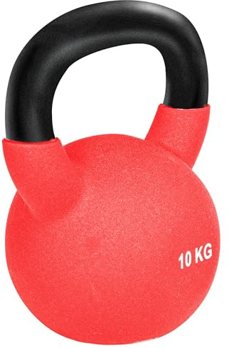 HOMCOM Kettlebell 10 kg en Métal, Poids pour Entraînements avec Poignée Antidérapante et Fond Plat, Kettlebell pour Fitness, Musculation à Domicile et au Gym, Rouge et Noir