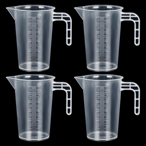 Yaunming 4 misurini da 100 ml, miscelatori, bicchieri da cocktail, in plastica PP resistente al calore, a forma di V, beccuccio a prova di perdite, manico antiscivolo, per laboratorio e cucina