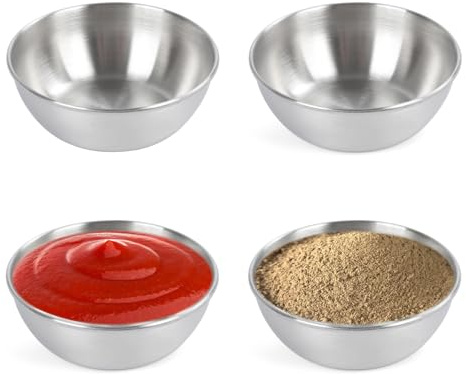 Dalababa 4 Pcs Stainless Steel Bowls for Dips, 3.3fl oz 95ml Small Sauce Dishes, Seasoning Condiment Cups, Prep Serving Dipping Bowls for Sushi Snacks Fruit Appetizer, Depth 3cm - Silver