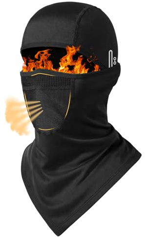 AYPOW Passamontagna Termico Traspirante, Unisex Maschera da Sci Ciclismo Moto Antivento con Pile e Foro per Occhiali, Caldo Copricollo Balaclava per Uomo e Donna in Autunno e Inverno all'Aperto, Nero